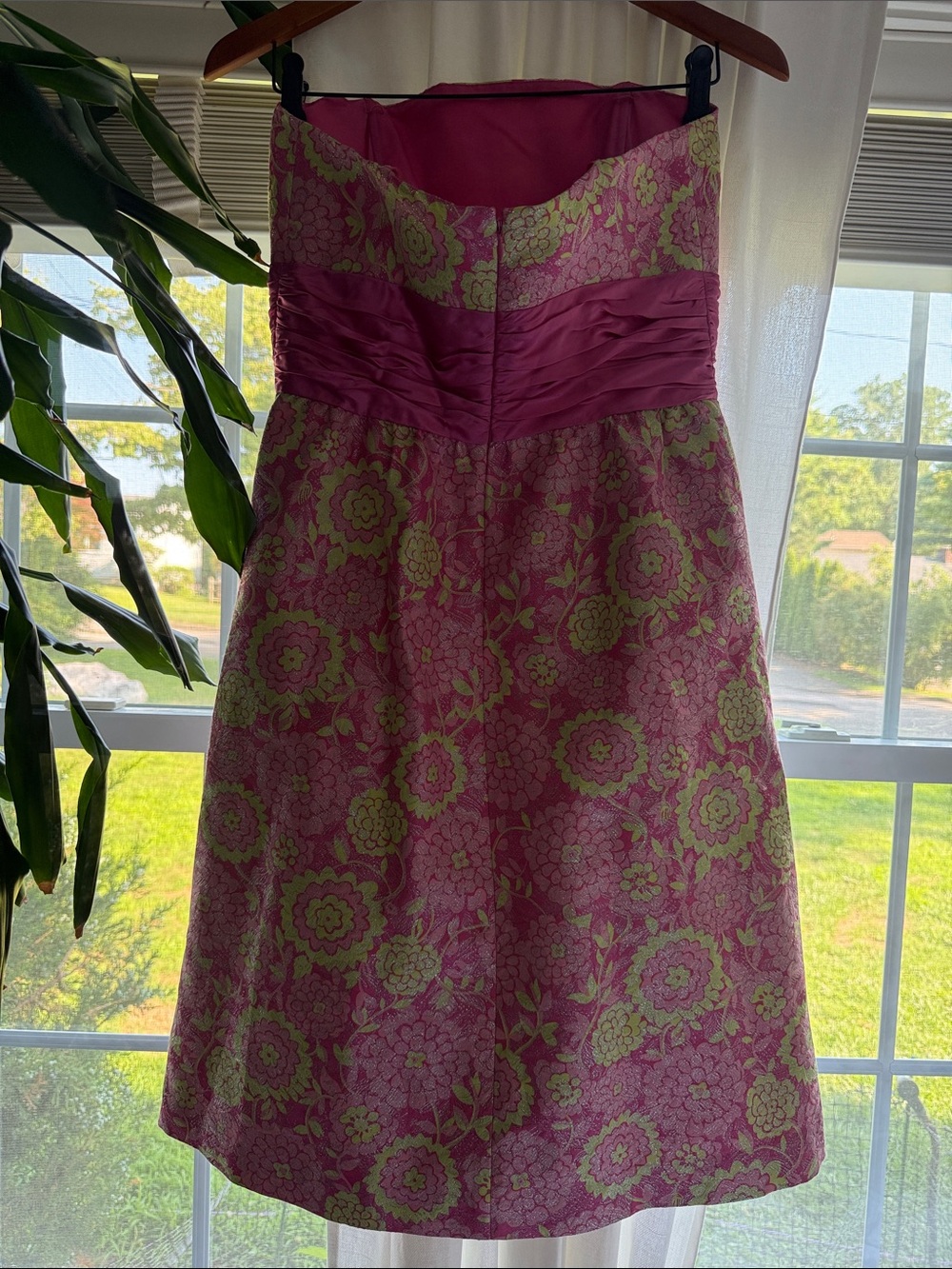 Lilly Pulitzer Pink and Lime Strapless Floral A-Line Dress - Picture 3 of 5